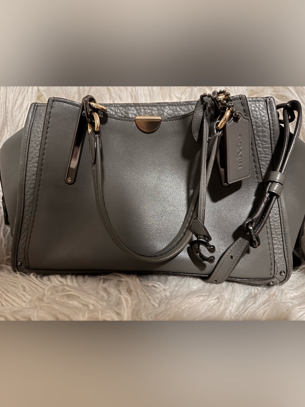 Coach Dreamer Leather Mix Leather Dark Heather Gray Small Satchel Crossbody